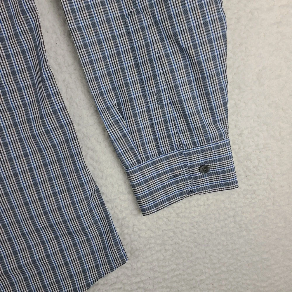 Banana Republic Shirt Mens XL Blue Brown Plaid Tailored Slim Fit Dress Button Up